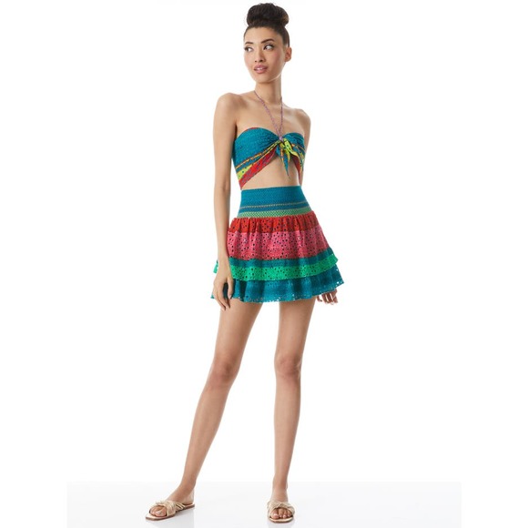 NEW Alice + Olivia Bethie Tiered Broderie Anglaise Cotton Mini Skirt Multi Sze 8 - Picture 2 of 10